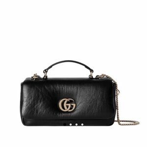 Gucci Black Leather GG Chain Top-Handle Crossbody